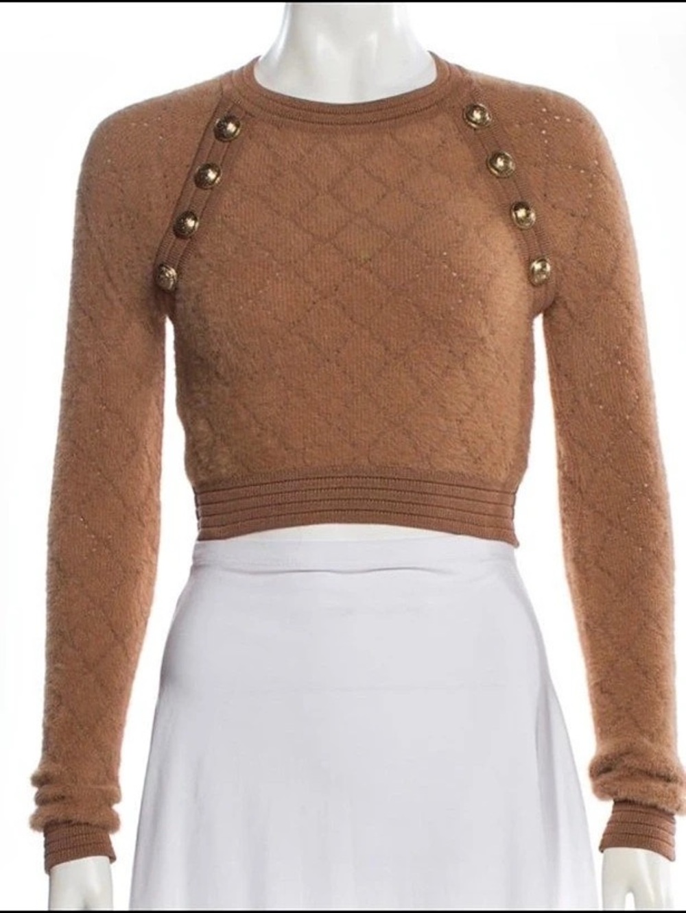 Balmain Brown Studded Cropped Sweater Like New